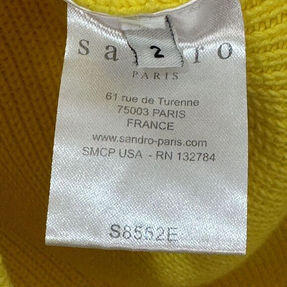 Sandro Paris Sweater Size 6 (2) Yellow Cotton Blend Knit Pullover Crewneck - Picture 6 of 7